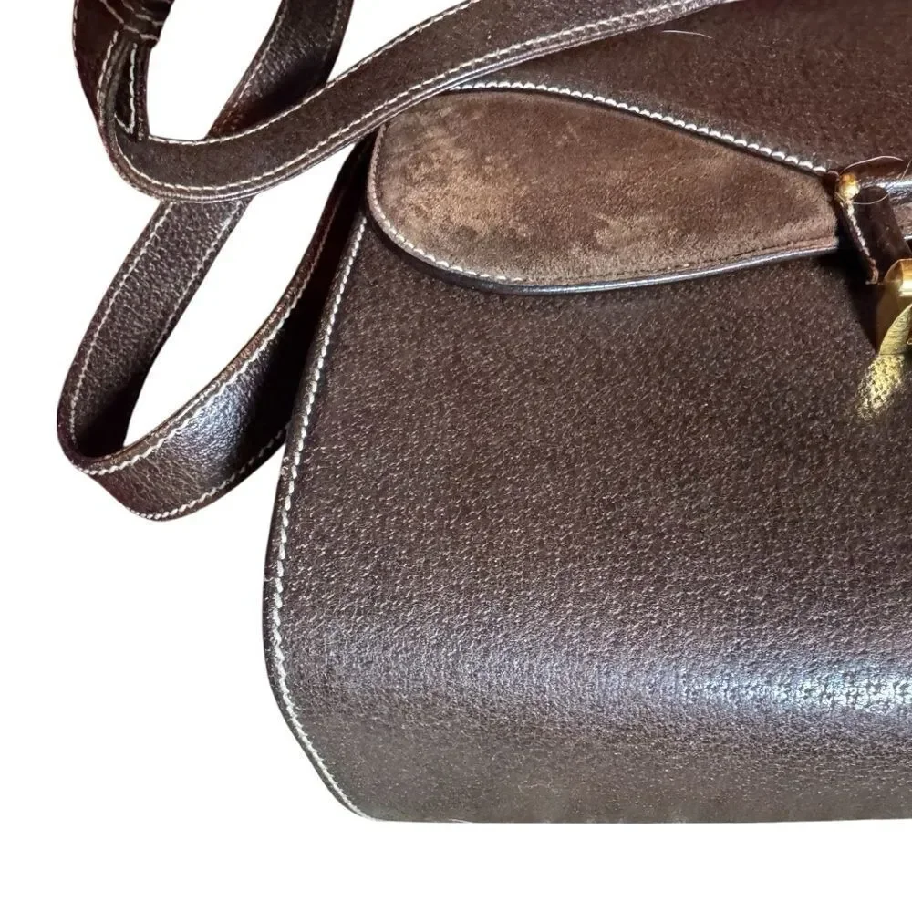 Gucci Vintage Brown Leather & Suede Structured Shoulder Bag Auth